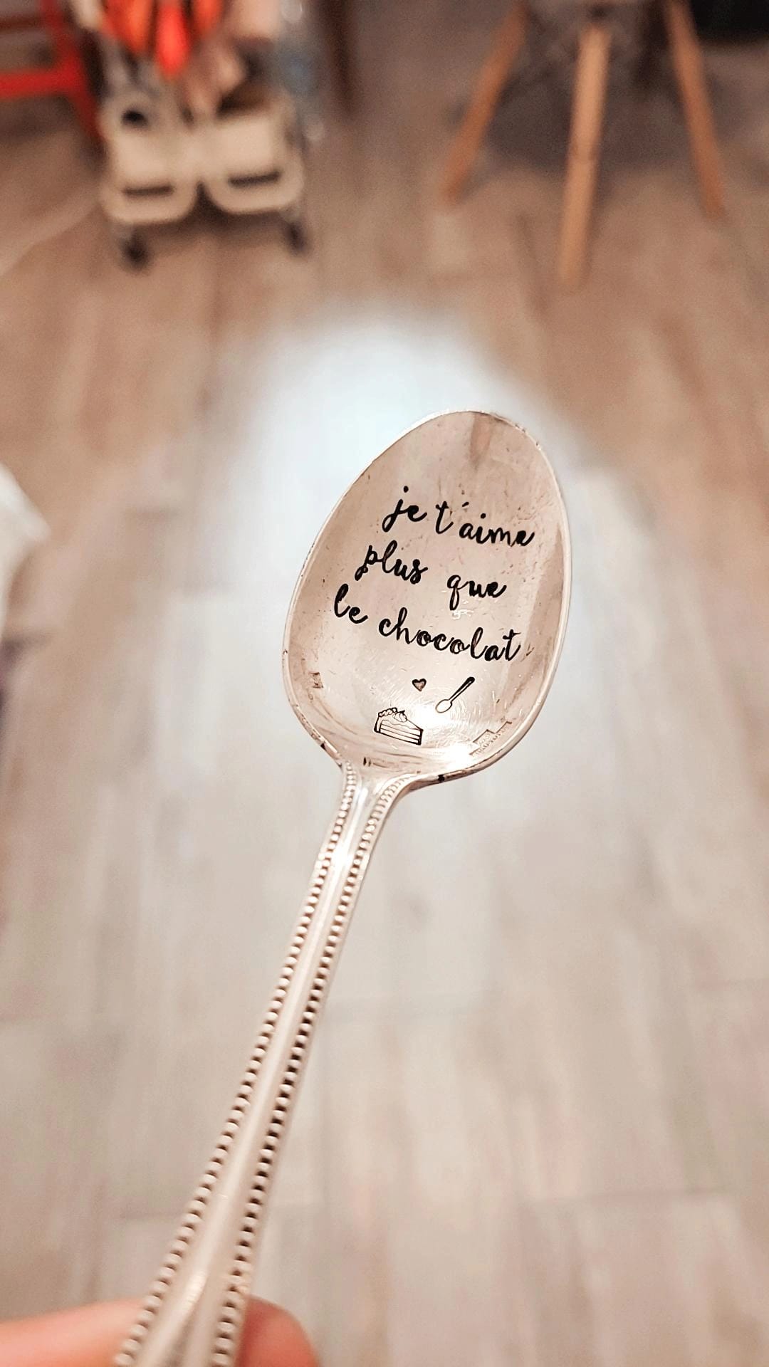 cuillère métal argenté - Je t'aime plus que le chocolat