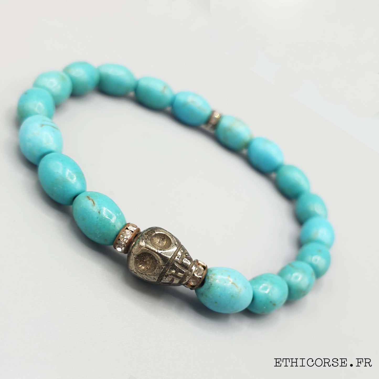 MD créations - Ethicorse.fr - Bracelet perles turquoises - tête de mort