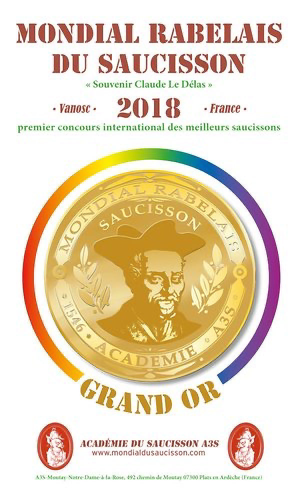 Mondial Rabelais du saucisson médaille Grand Or 2018