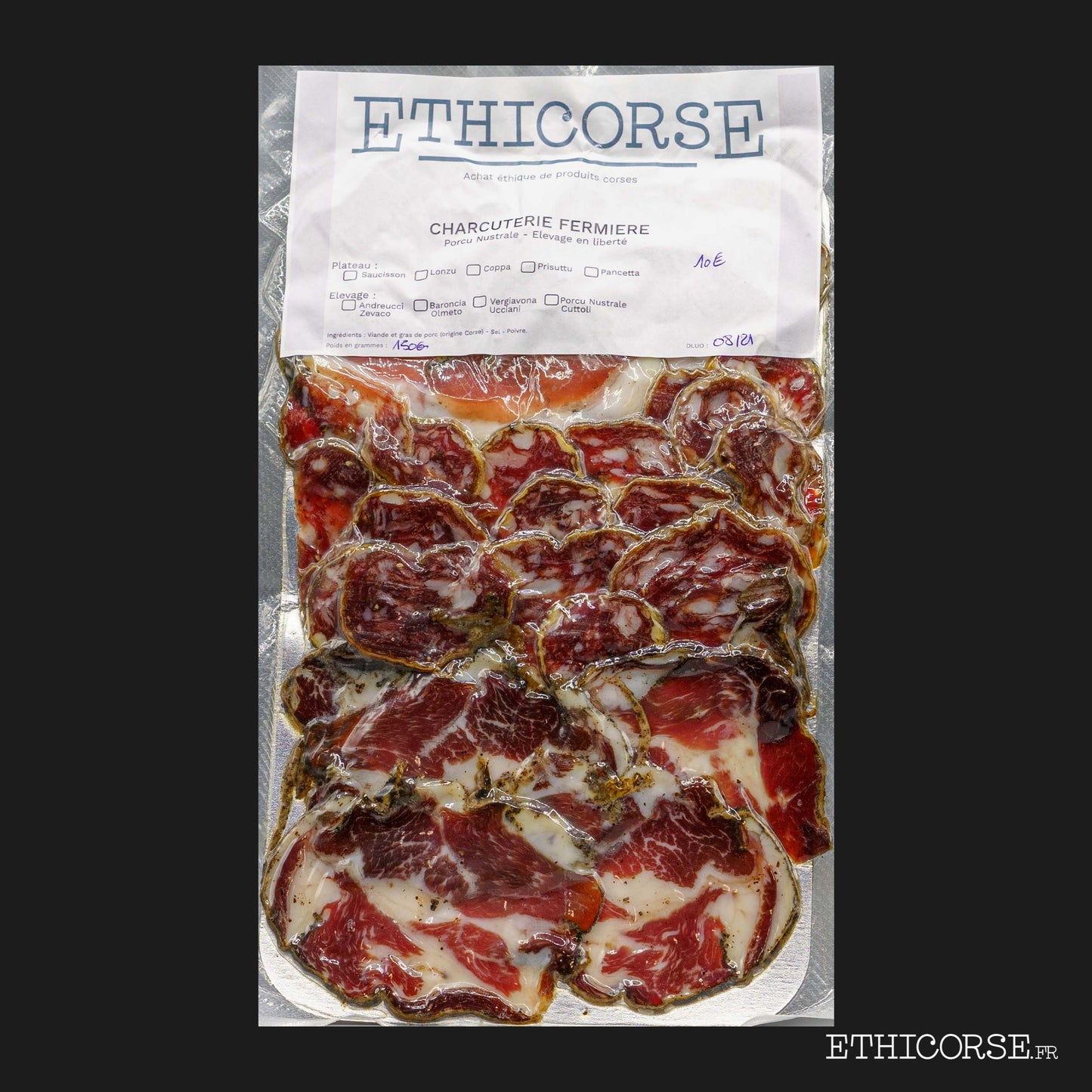 Plateau découverte de charcuterie corse, producteurs AOP - 150g