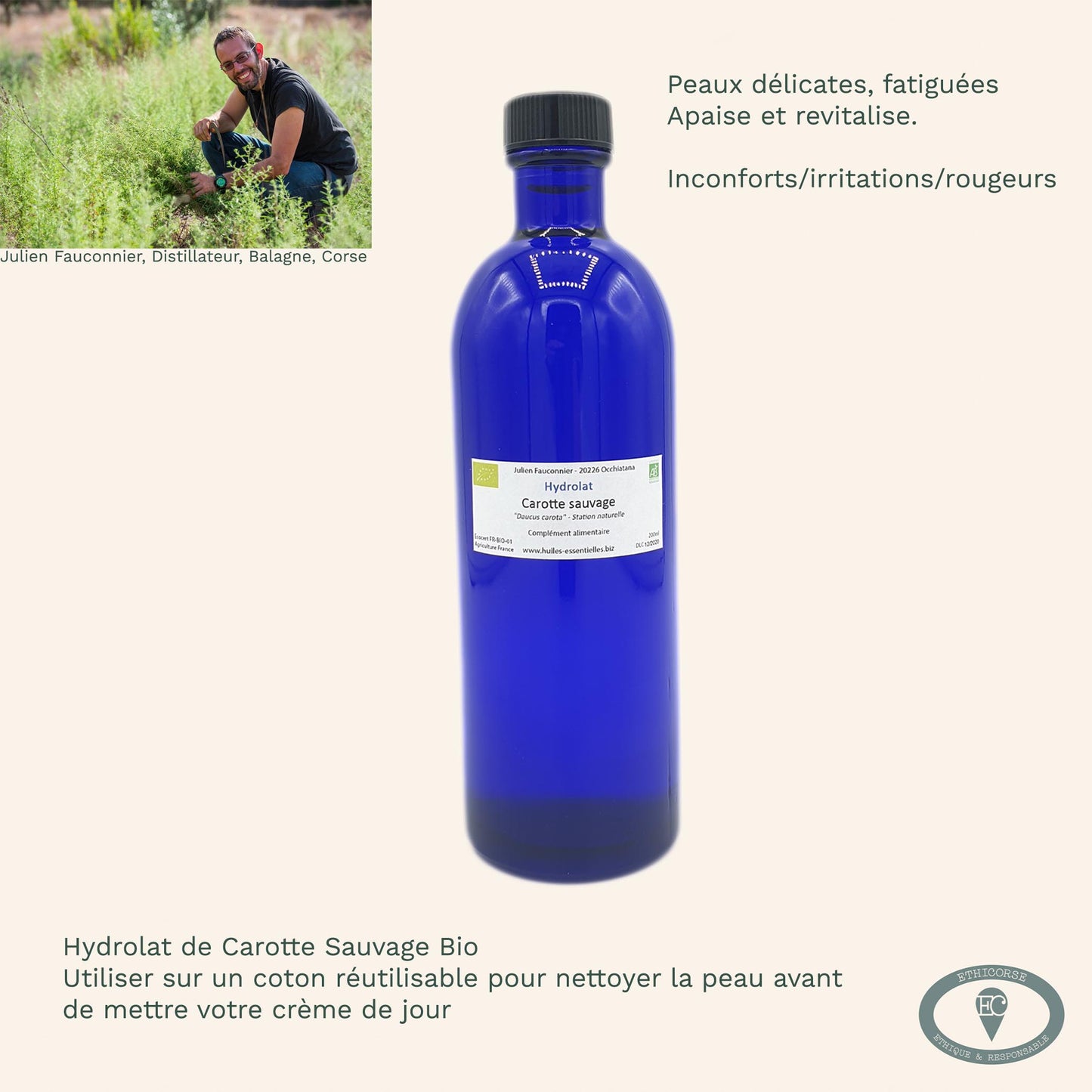 Hydrolat carotte sauvage bouteille en verre vignette produit