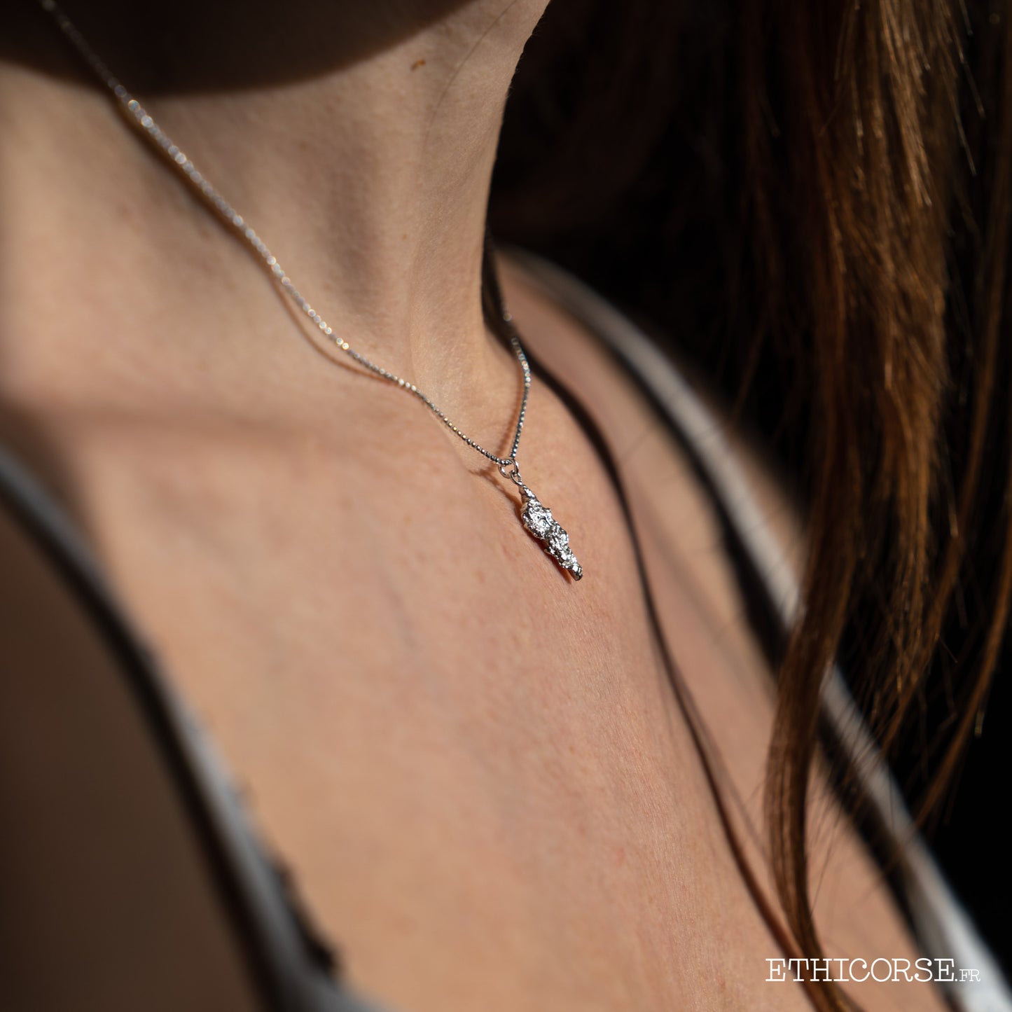 Pendantif et chaîne en argent en forme de Corse 01C