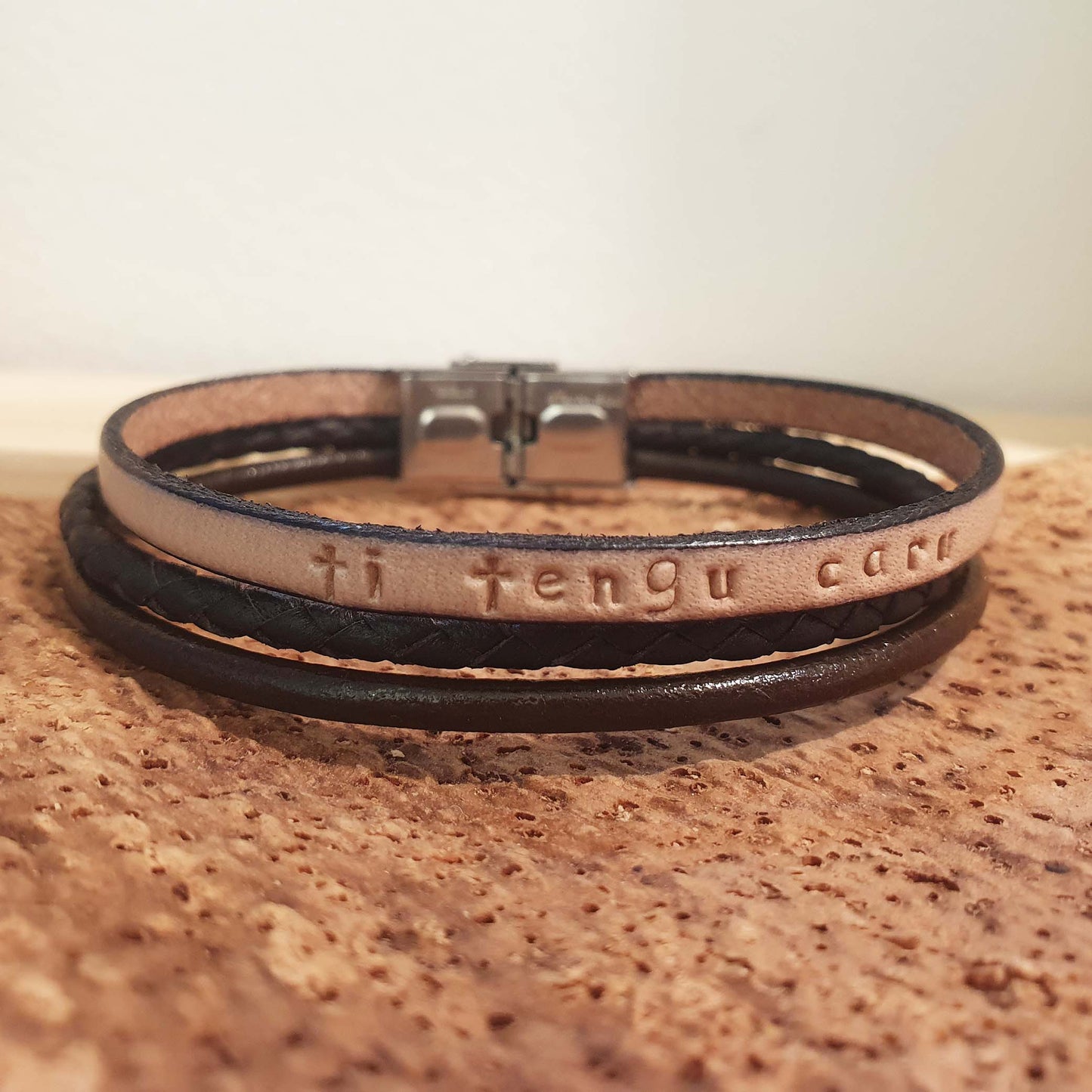 latitude 4202 - ethicorse - bracelet trois cuirs rose