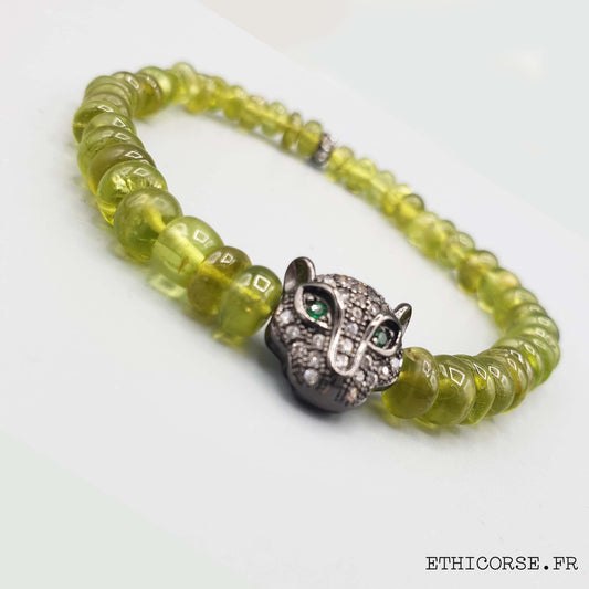 MD créations - Ethicorse.fr - Bracelet Péridot - Tête de tigre