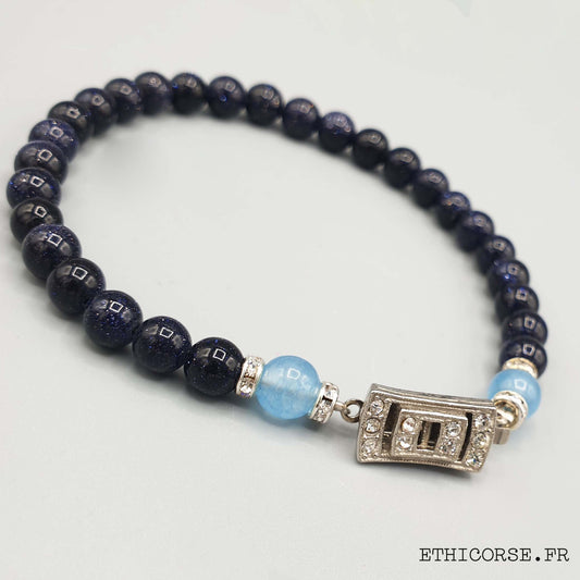 MD créations - Ethicorse.fr - Bracelet perles scintillantes bleue fermoir ancien