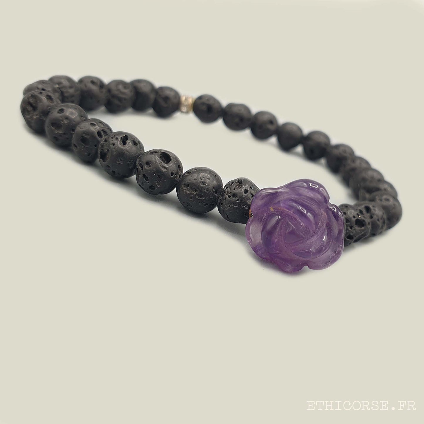 MD créations - Ethicorse.fr - Bracelet pierres de lave - rose violette