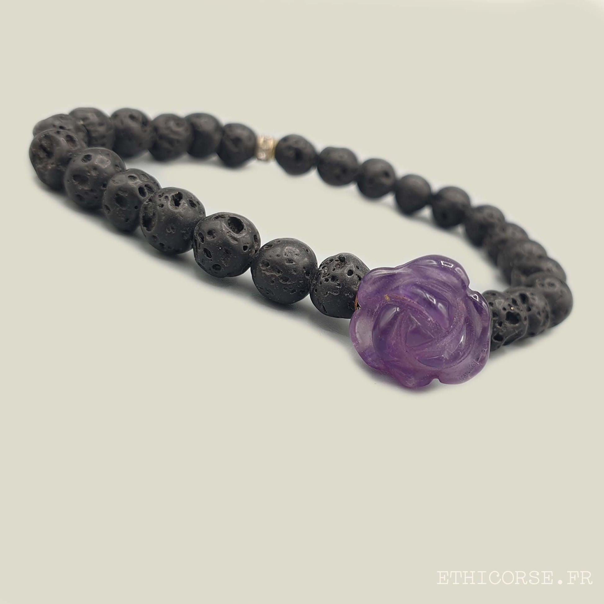MD créations - Ethicorse.fr - Bracelet pierres de lave - rose violette