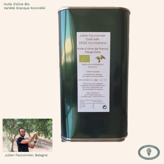 Huile d'Olive Corse Bio variété Koroneïki - Julien Fauconnier - 1 Litre