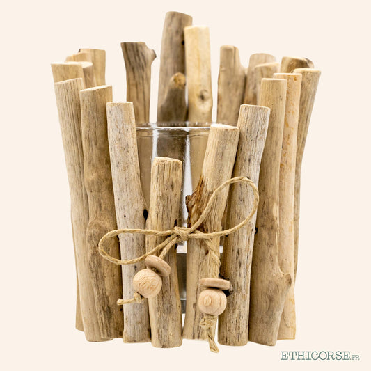 Photophore rond en bois flotté A