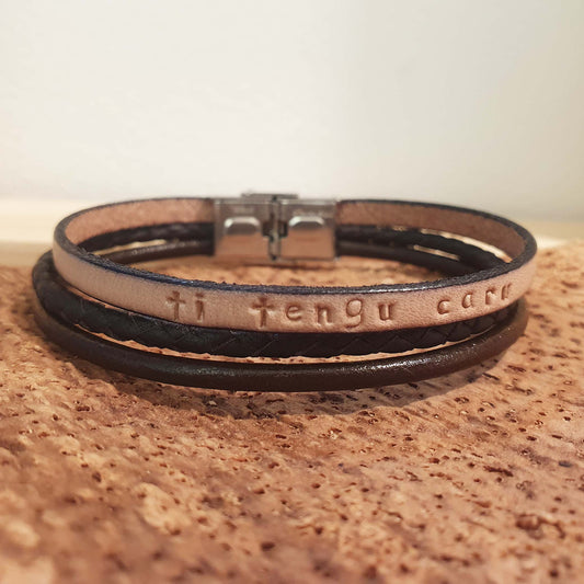 latitude 4202 - ethicorse - bracelet trois cuirs rose