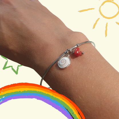 Jonc artisanal en inox – Œil de Sainte Lucie & Corail de Méditerranée – Latitude 42.02 Calcatoggio